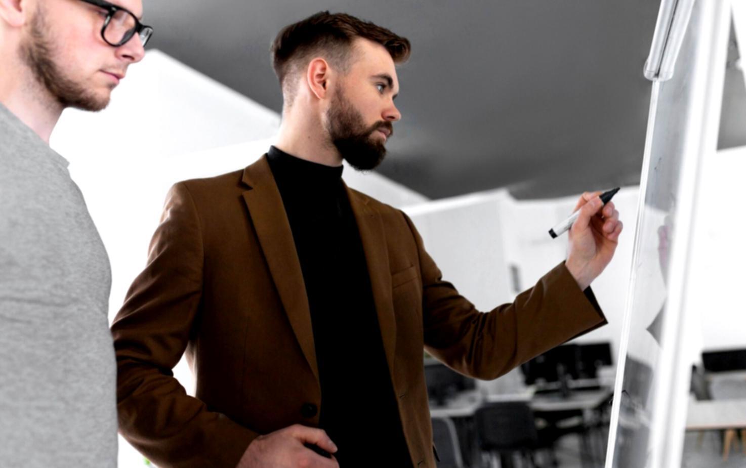Professional workspace environment for financial analysis discussions