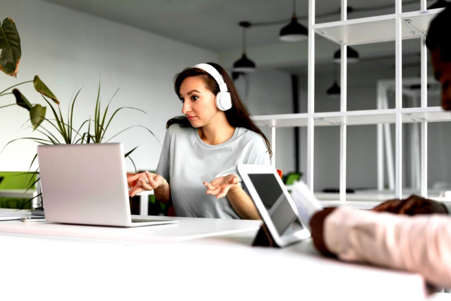 Modern office environment with financial charts